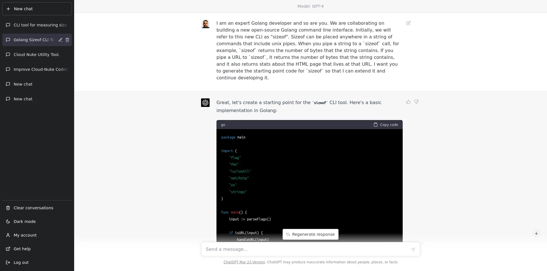 Initial request to ChatGPT-4 for the project