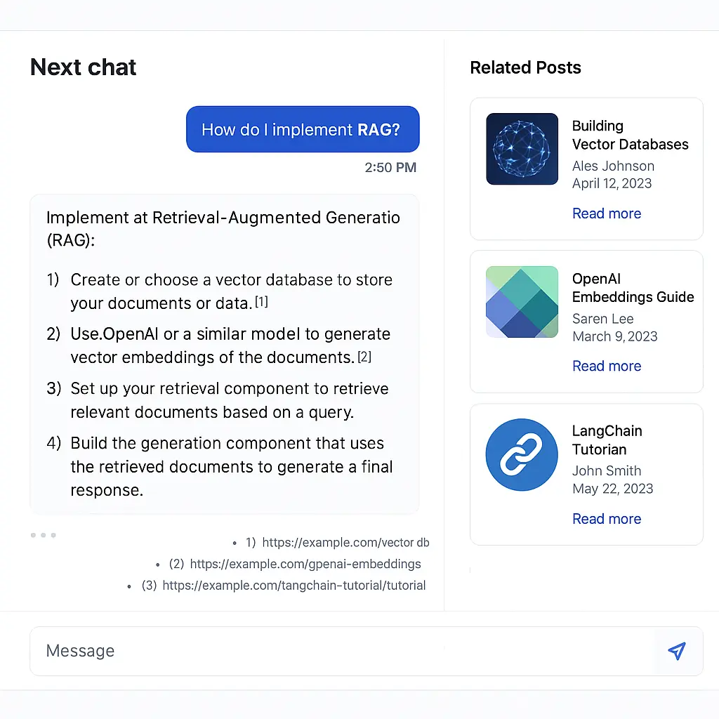 Chat interface with related posts suggestions